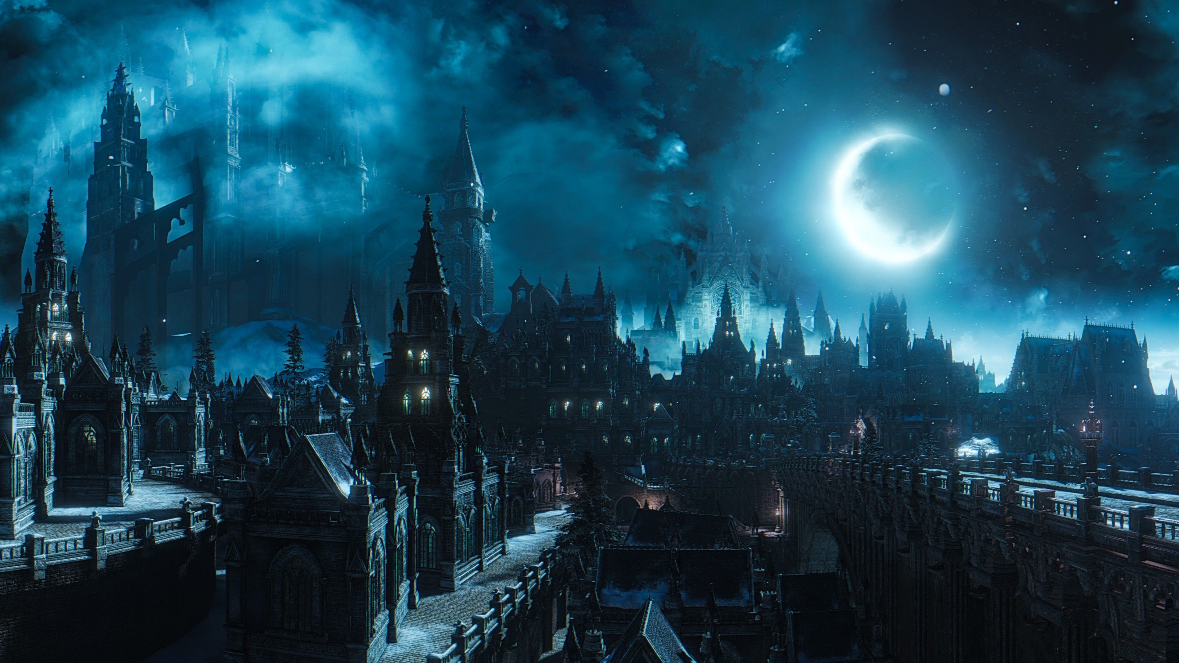 Dark Souls Dark Souls III City Moon Night 4K HD Games Wallpaper