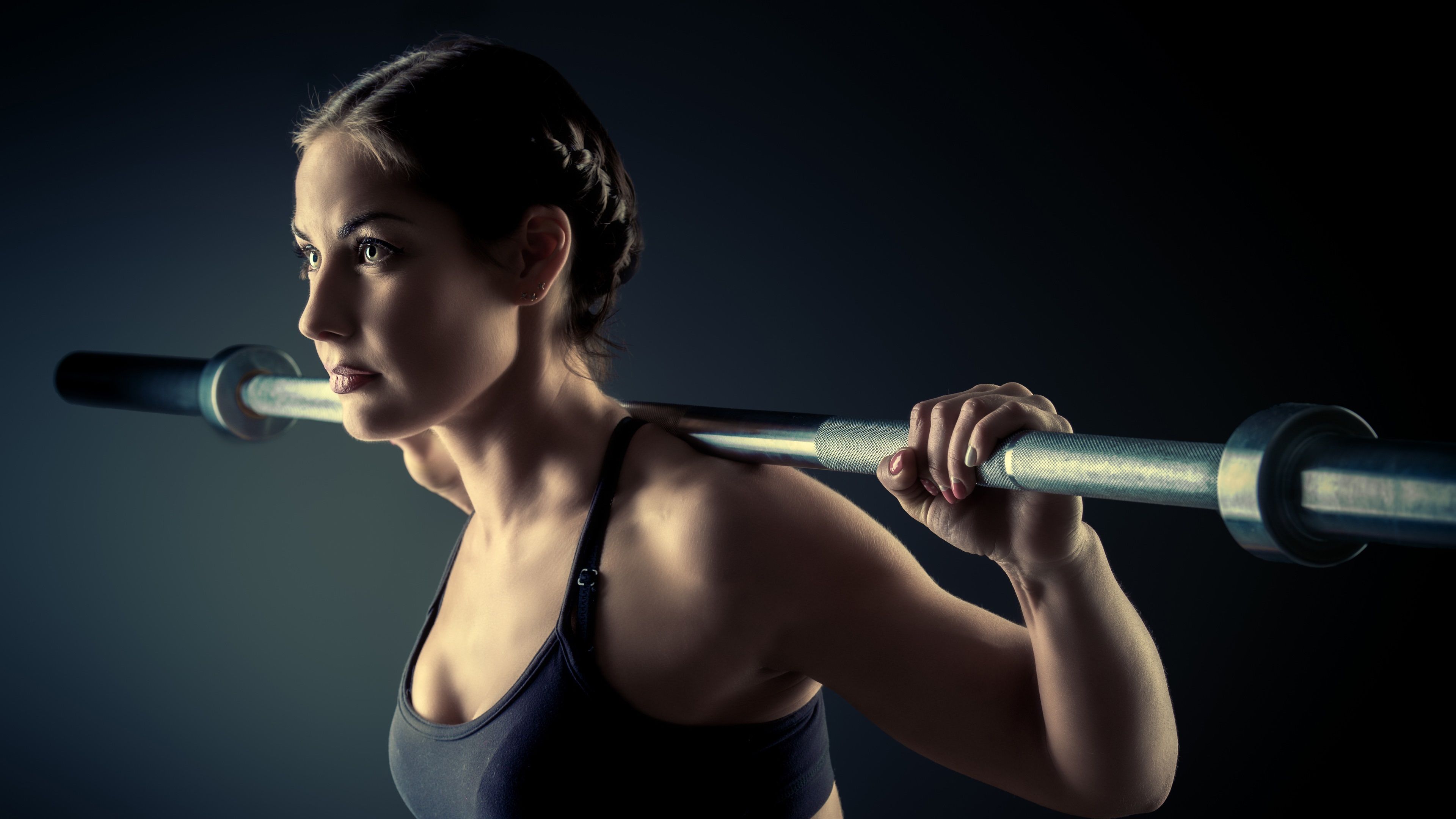 Wallpaper Fitness girl, black sportswear, training, weight lifting 3840x2160 UHD 4K Picture, Image