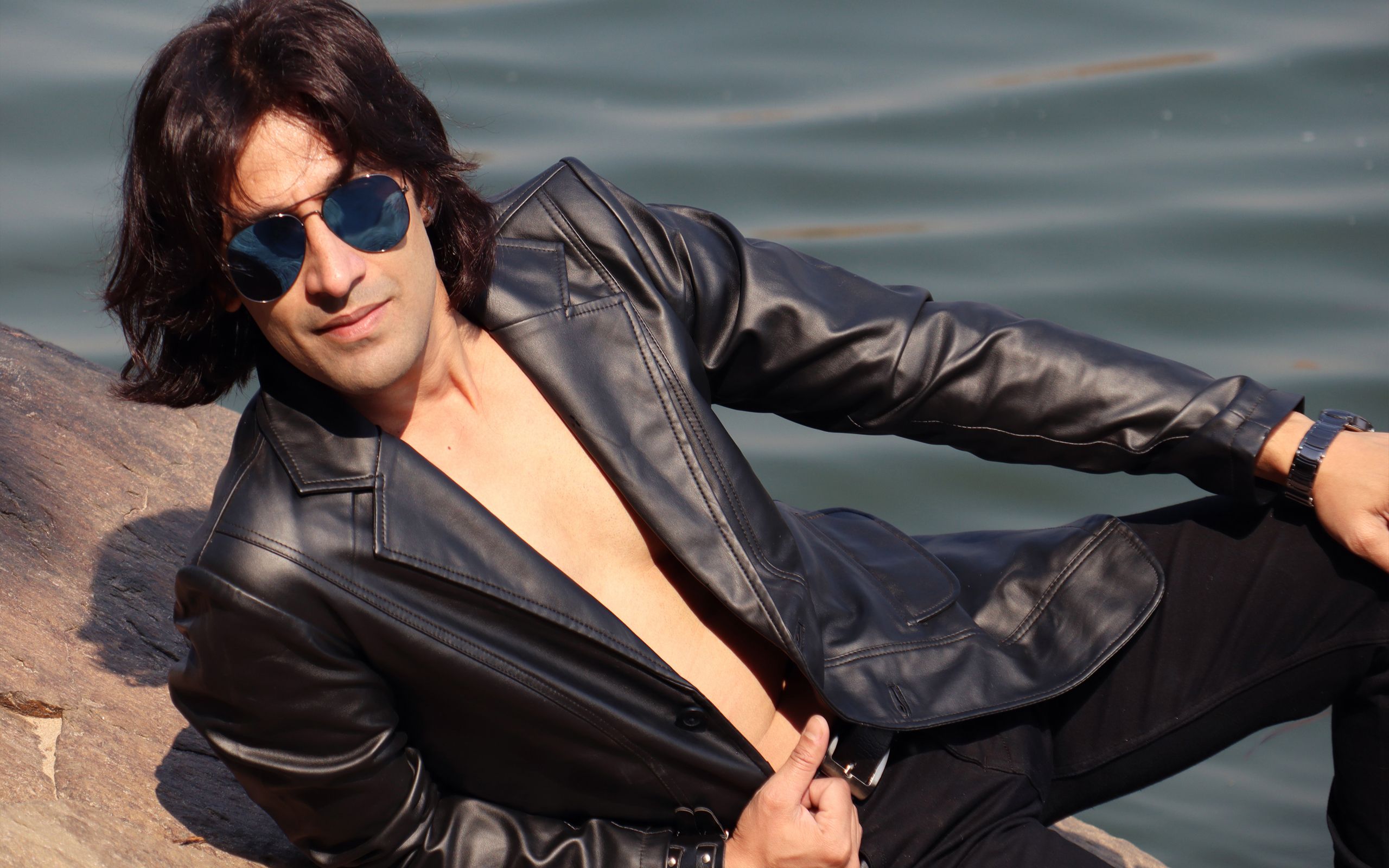 Wallpaper, rajkumar patra, Bengali actors, fashion model, actor, men with glasses, long hair, sensual gaze, street style, sun rays, Blazer 2560x1600