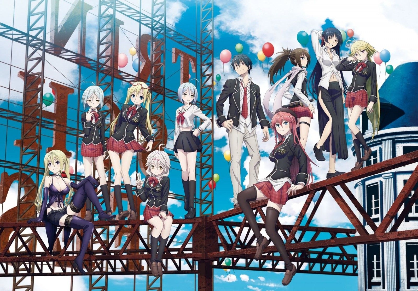 people, anime girls, park, Trinity Seven, Asami Lilith, Kannazuki Arin, Kazama Levi, Kasuga Arata, Fudou Akio, Yamana Mira, Kurata Yui, Sherlock Selina, Liselotte Sherlock, mural, leisure, musical theatre, amusement park, amusement