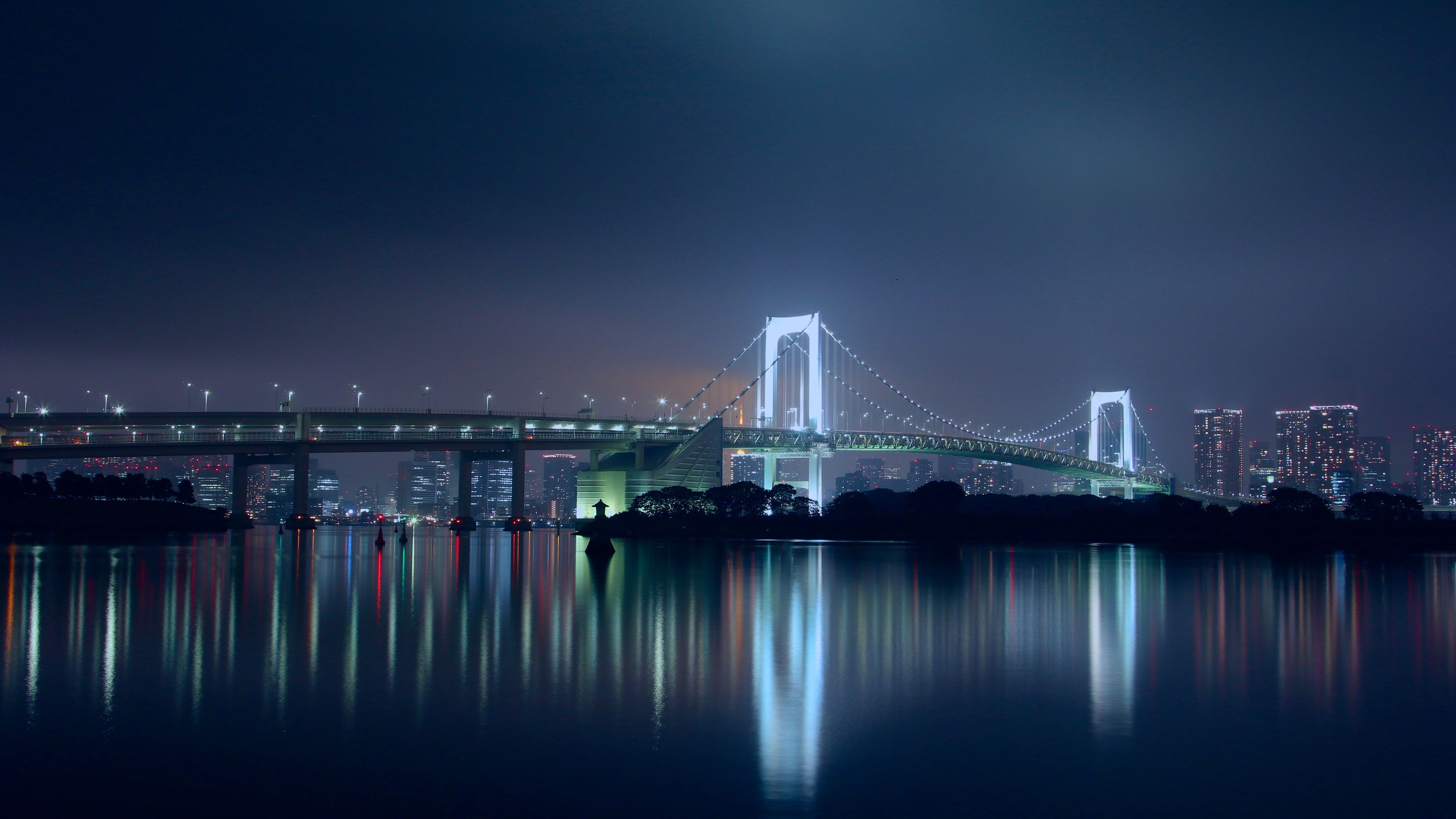 Rainbow Bridge, Tokyo, Japan, Night time, 4k Free deskk wallpaper, Ultra HD