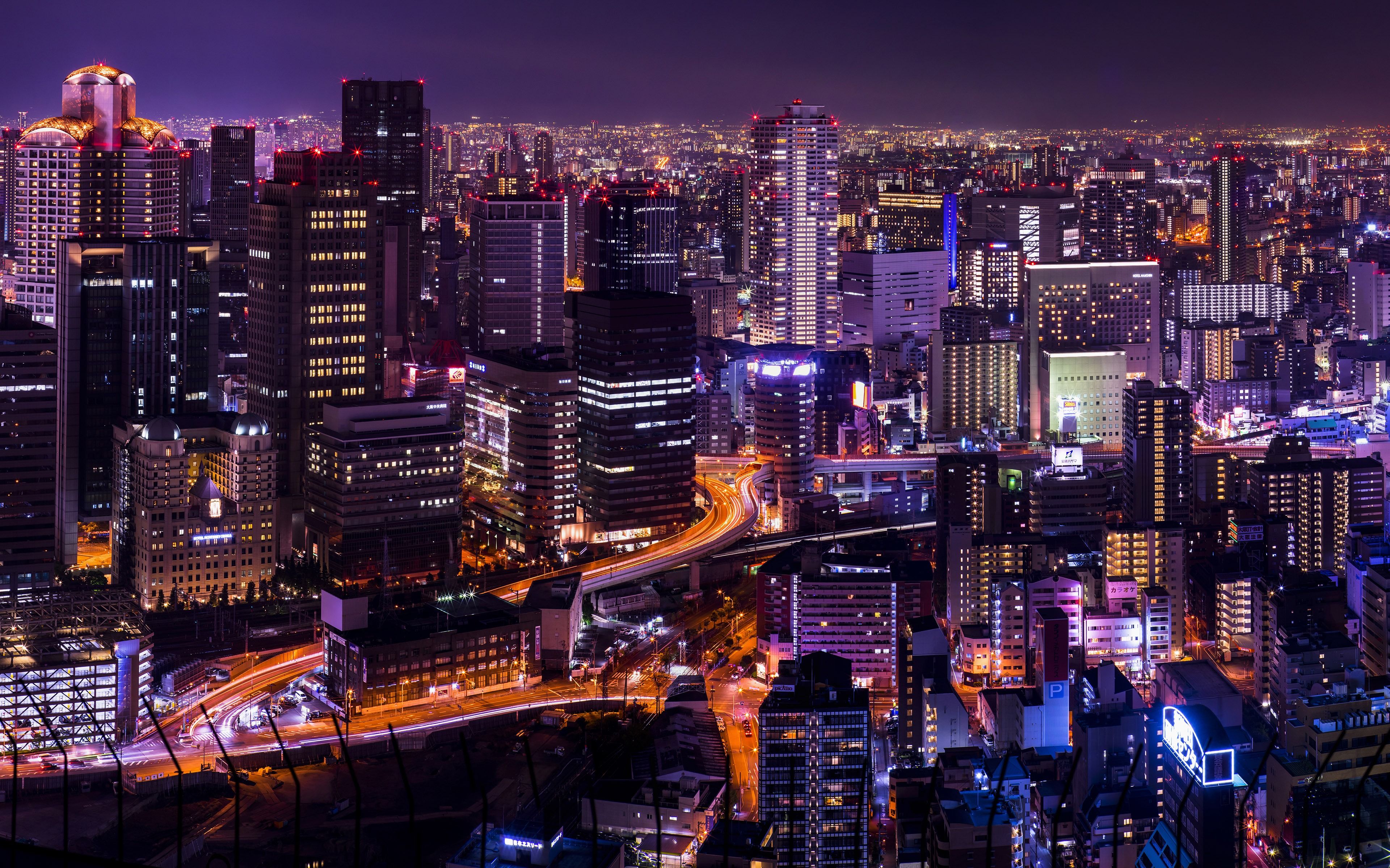 Japan City Lights Bright Skyscrapers 4K HD