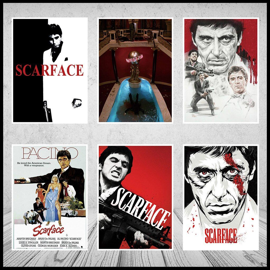 Al Pacino Scarface Movie Poster White Yellow Kraft Photo Paper Wallpaper Bar Cafe Decoration 42x30cm (16.5x11.8inch). Painting & Calligraphy