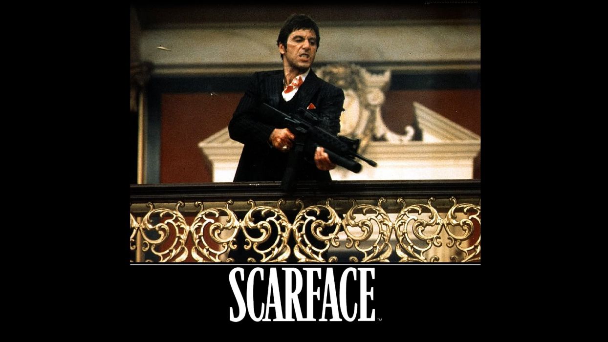 SCARFACE crime drama movie film poster dark weapon gun wallpaperx1080