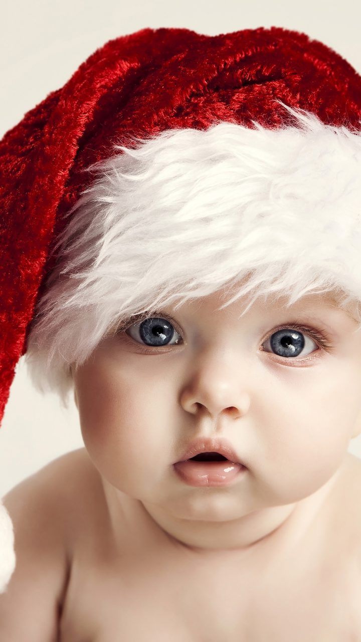 Cute Baby Kid Child Christmas Red Hat 4K Wallpaper