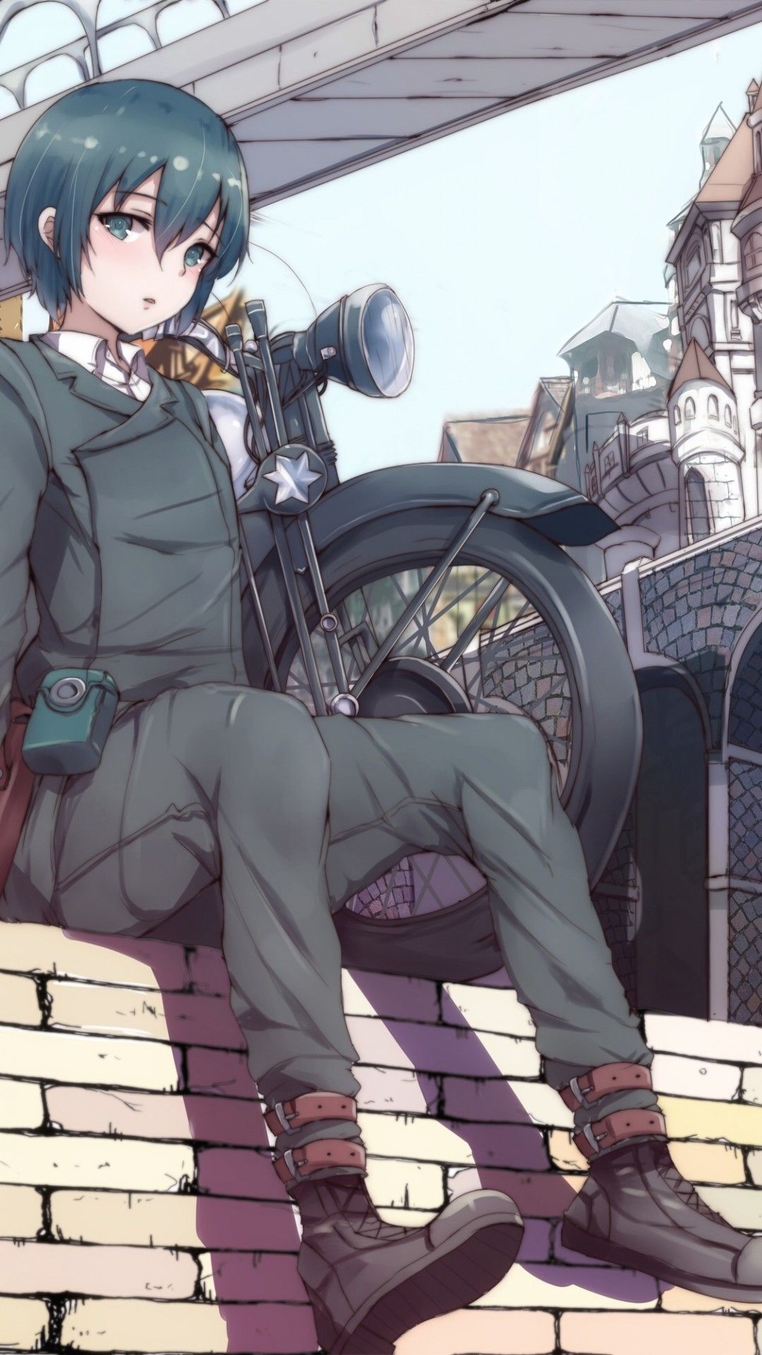 Download 1080x1920 Kino No Tabi, Kino, Hermes, Uniform, Bridge, Resting Wallpaper for iPhone 8, iPhone 7 Plus, iPhone 6+, Sony Xperia Z, HTC One