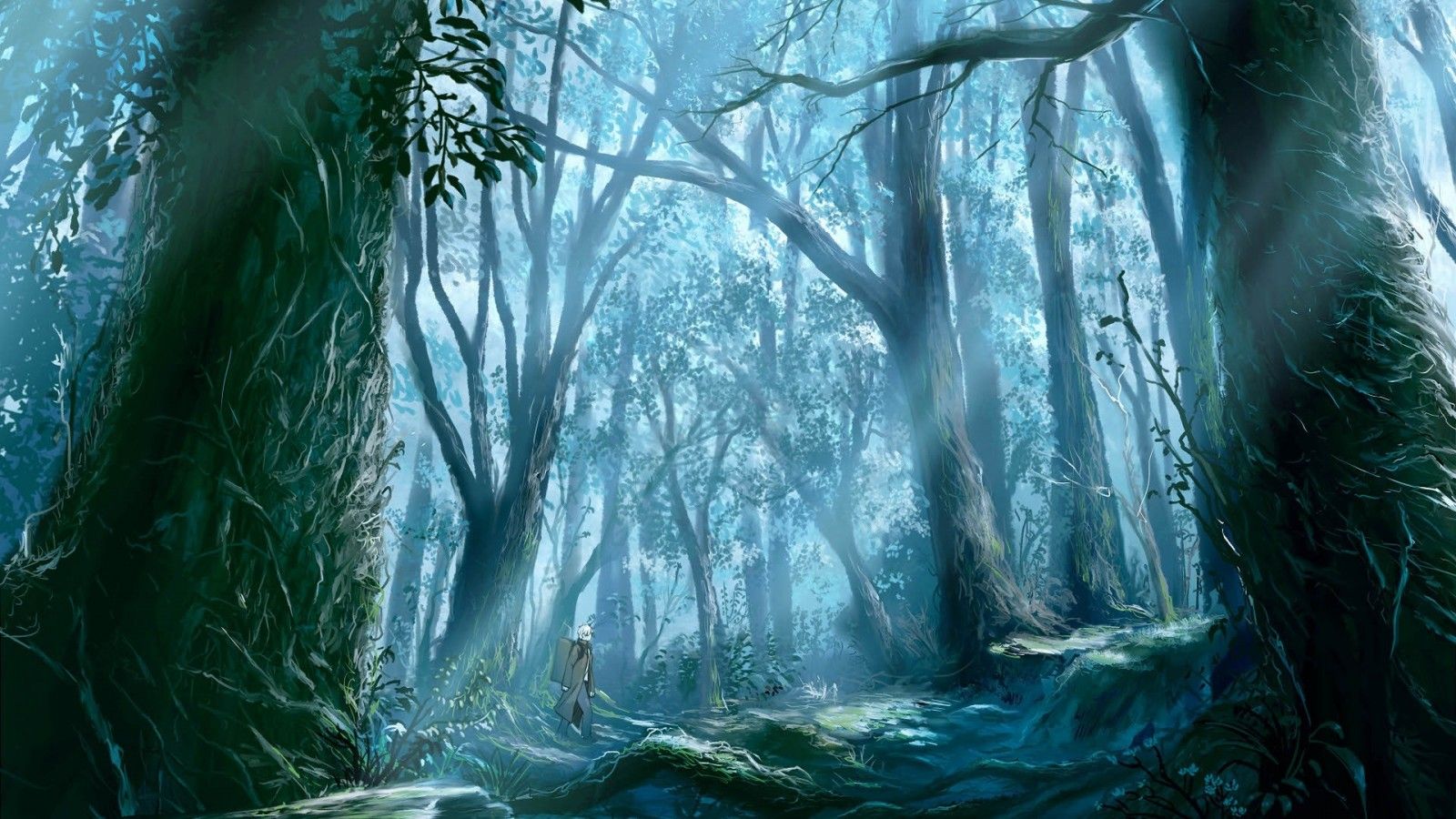 Wallpaper, sunlight, forest, anime, water, nature, branch, ice, jungle, stream, Ginko Mushishi, swamp, rainforest, tree, screenshot, 1920x1080 px, habitat, natural environment, atmospheric phenomenon, computer wallpaper 1920x1080