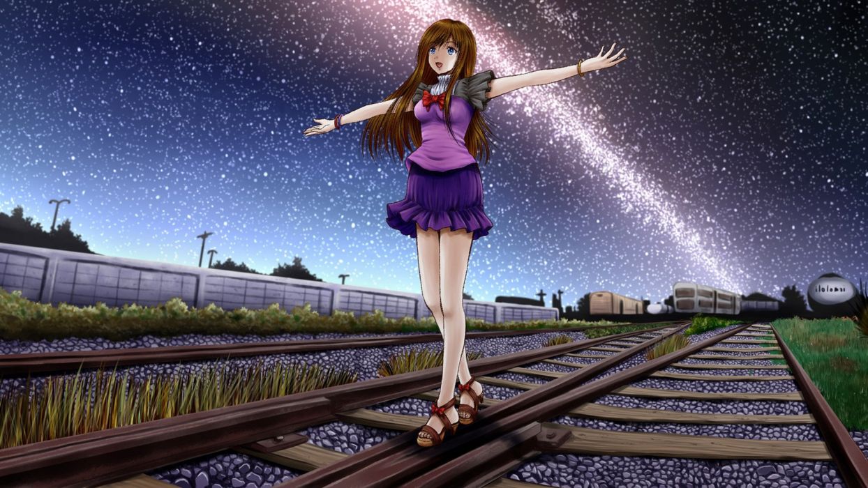 anime girl cute sky stars night wallpaperx1080