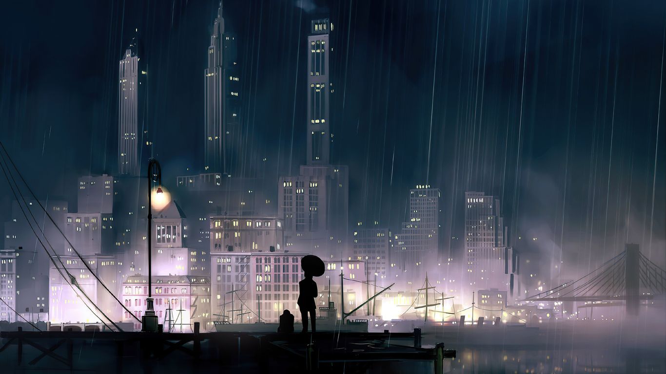 Anime Background City Night 4k 1366x768 Resolution HD 4k Wallpaper, Image, Background, Photo and Picture
