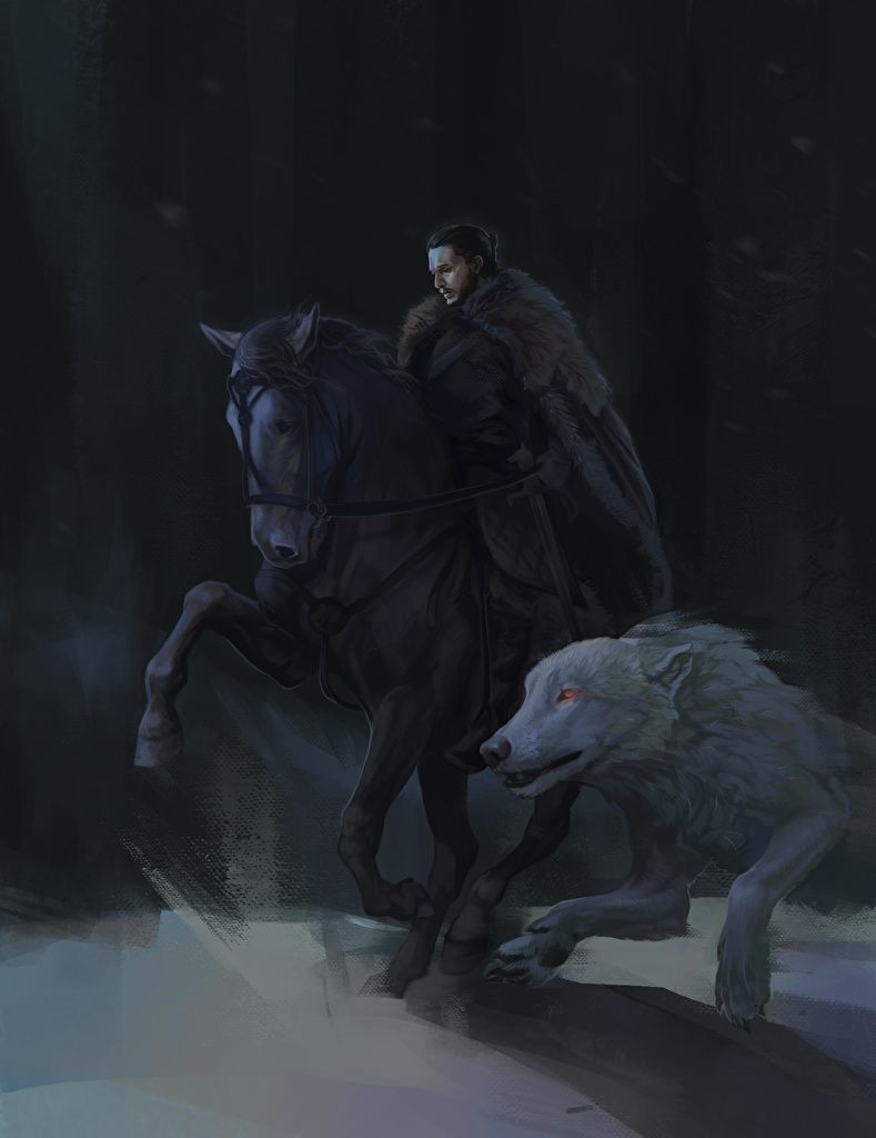 Wallpaper Game of Thrones Horses Wolves Jon Snow Movies Painting Art