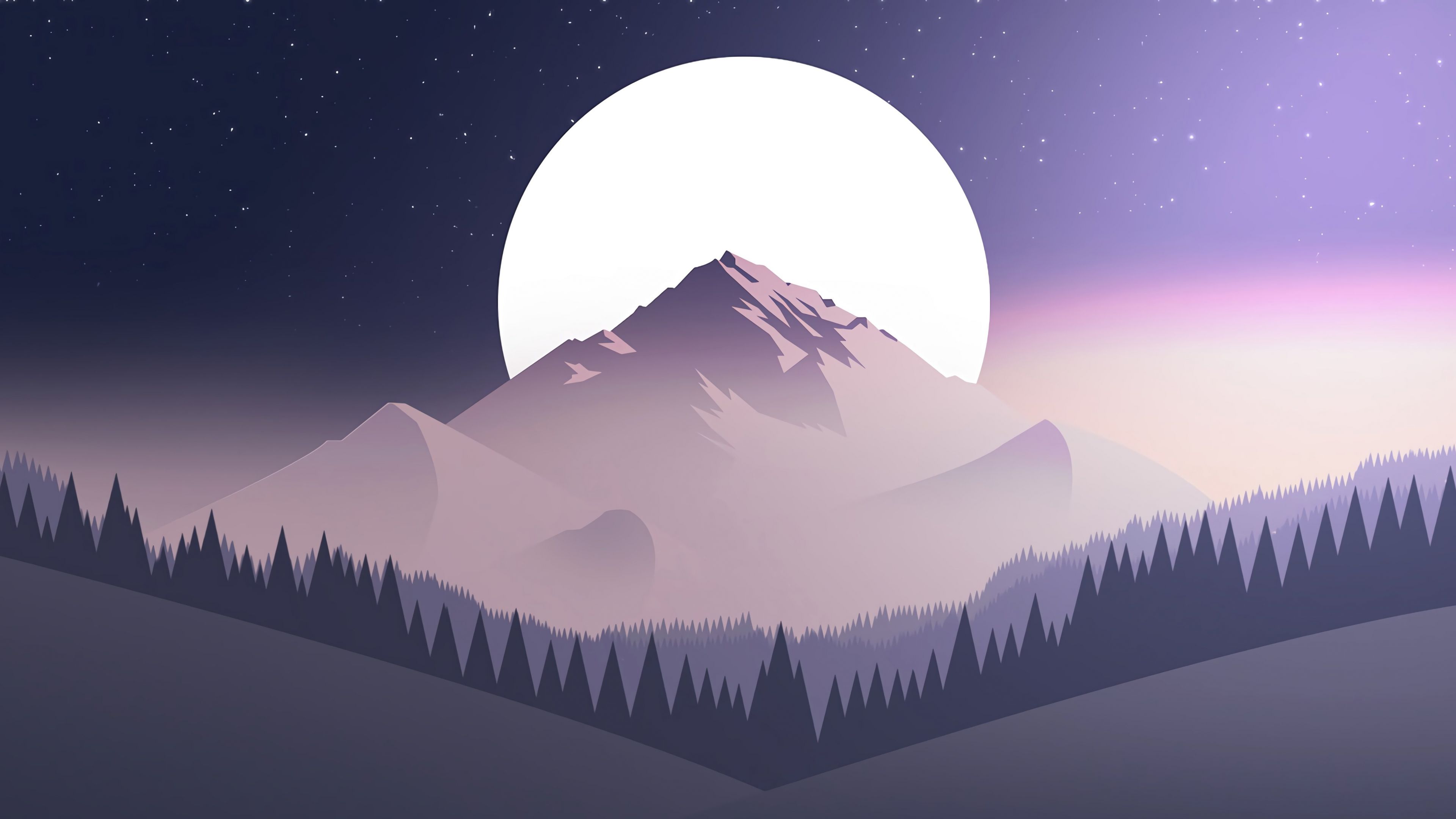 Download A Mountain Landscape With A Moon And Stars Wallpaper