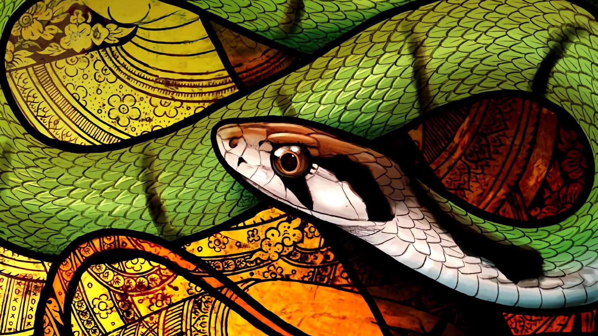 Download wallpaper 1920x1080 snake, pattern, reptile, art full hd, hdtv, fhd, 1080p HD background