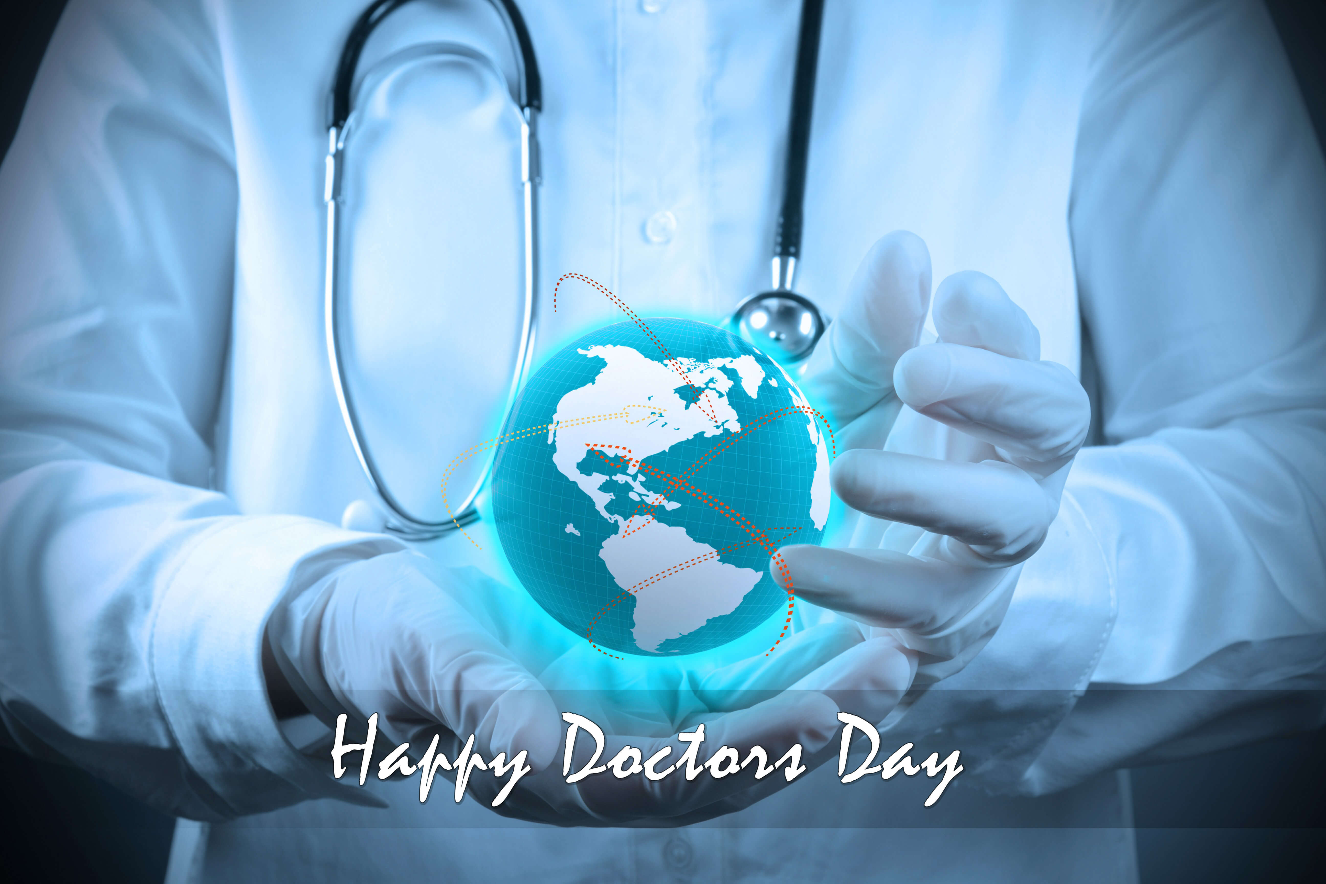 Happy Doctors Day Wishes Greetings Globe In Hand 4k HD Wallpaper