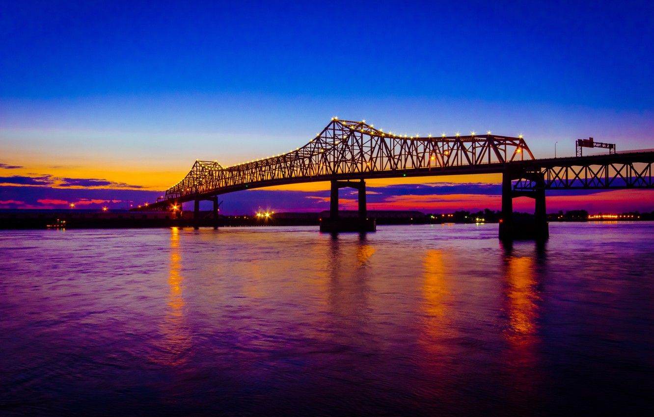 Wallpaper night, bridge, Louisiana, Baton Rouge, Mississippi image for desktop, section город
