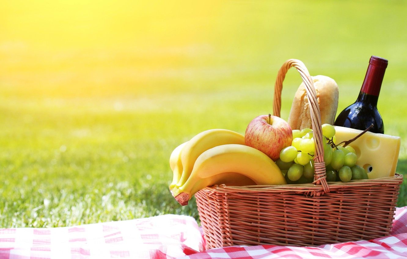 Wallpaper wine, fruit, picnic, basket, baton image for desktop, section еда