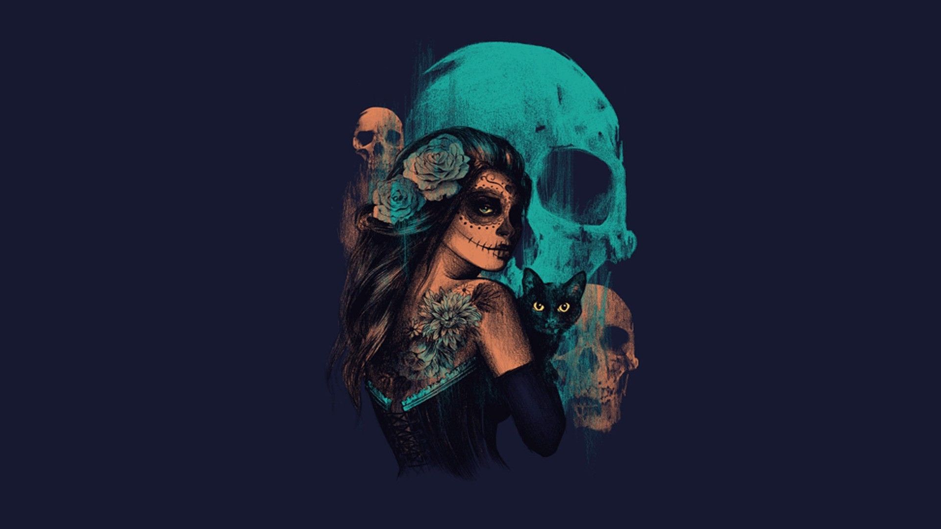 women, Sugar Skull, Skull, Artwork, Fantasy Art Wallpaper HD / Desktop and Mobile Background