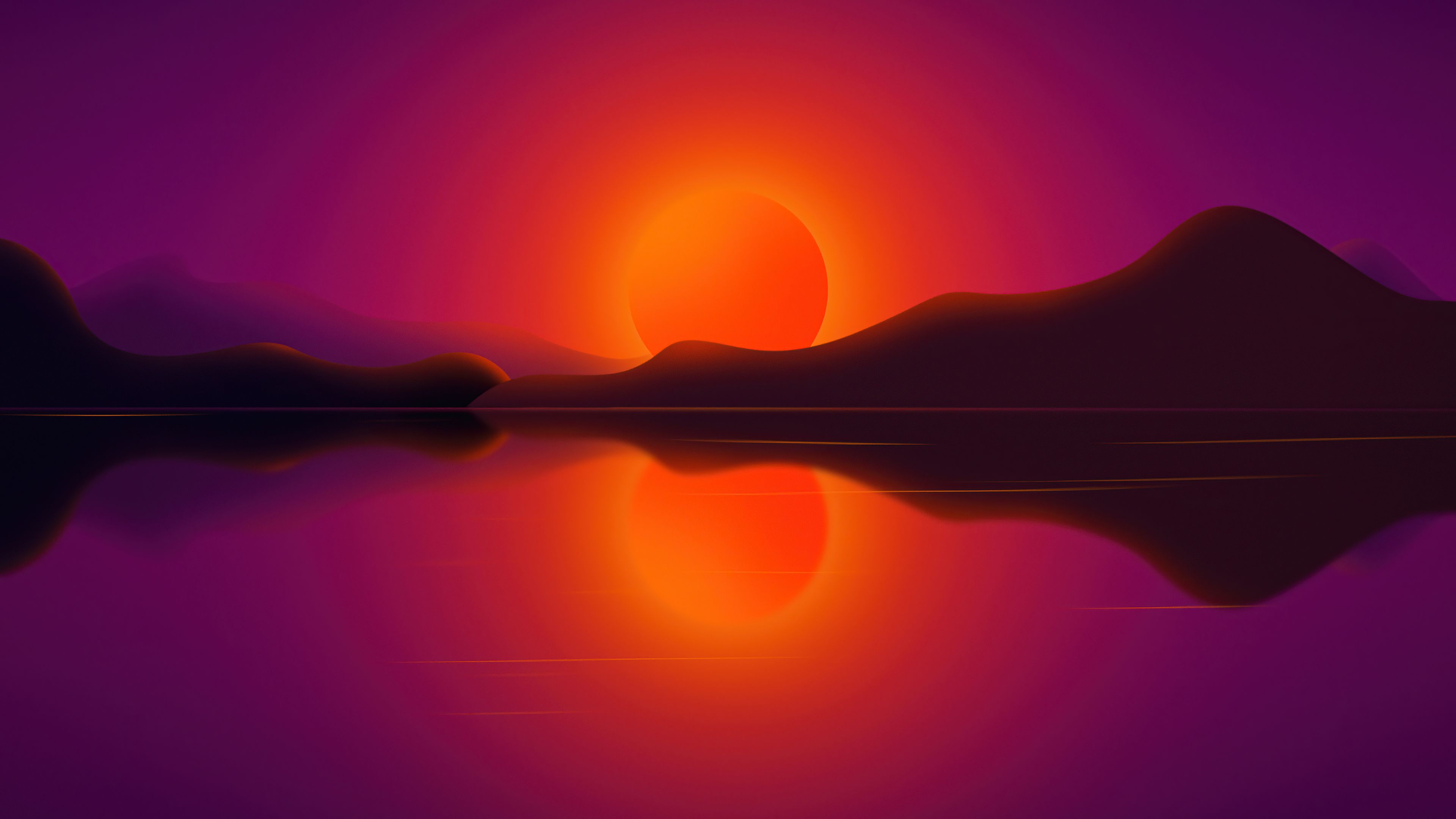 Sun In Mountians Reflection Digital Art 4k, HD Artist, 4k Wallpaper, Image, Background, Photo and Picture