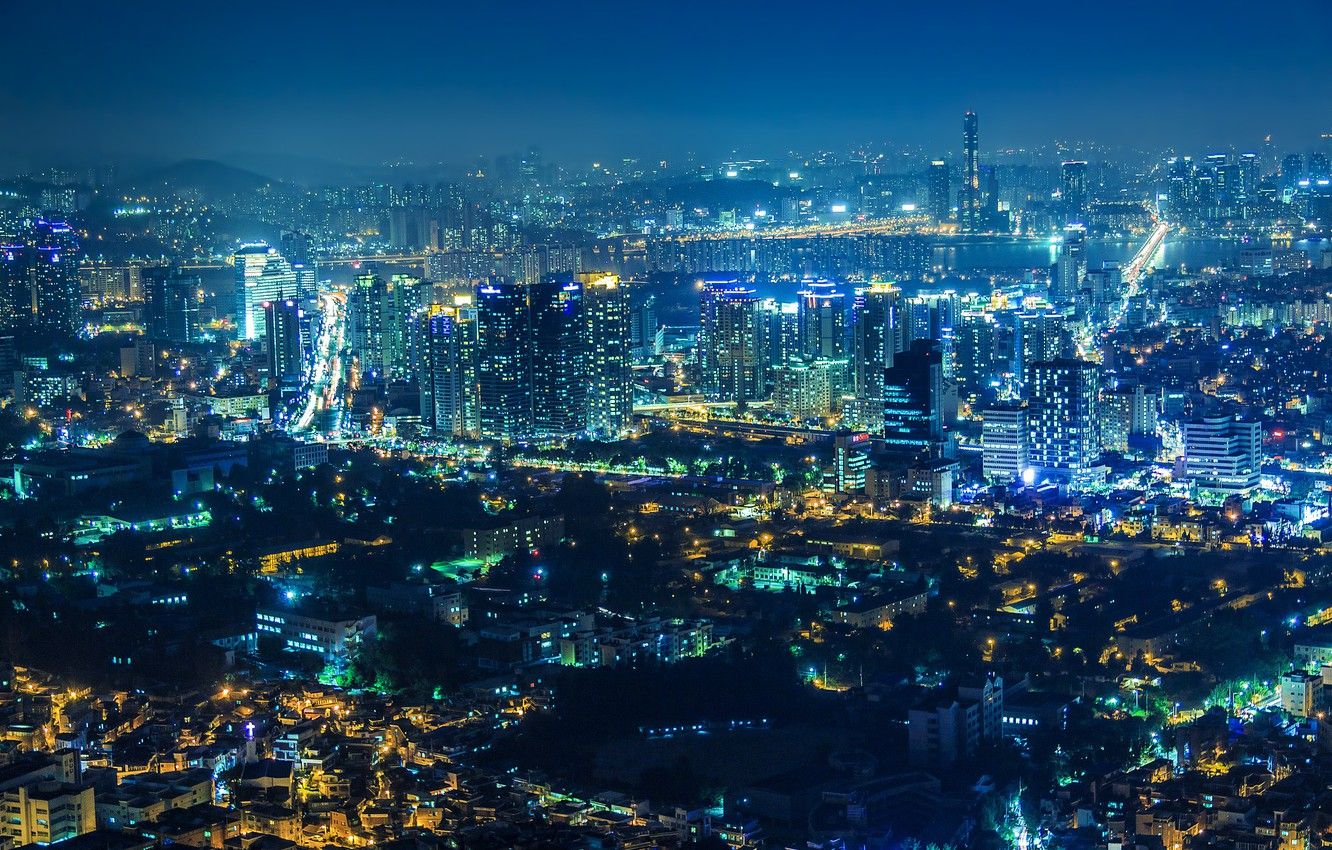 Wallpaper night, the city, lights, view, home, panorama, skyscrapers, Seoul, South Korea image for desktop, section город