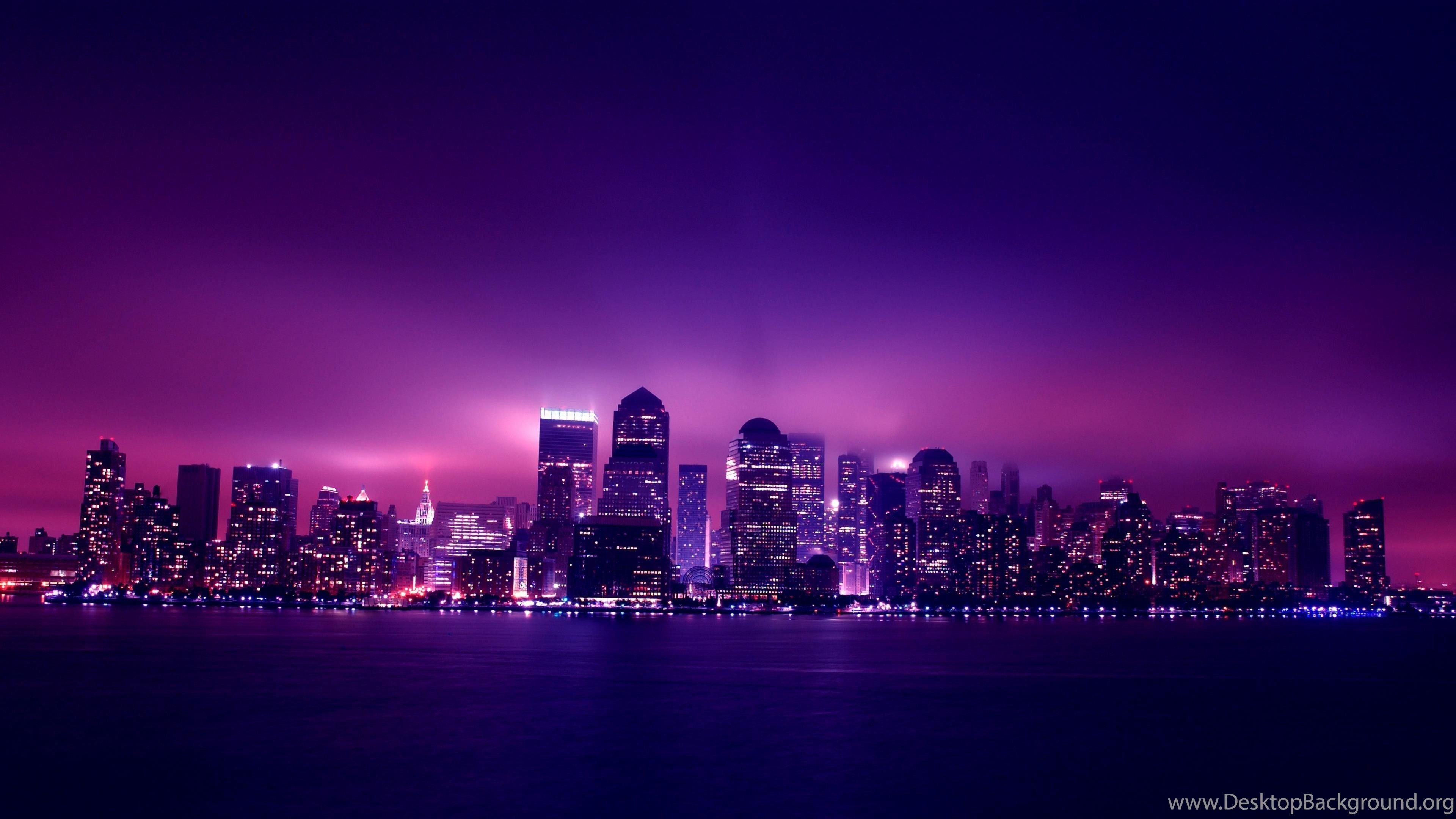 Purple Sky Over New York Wallpaper Desktop Background