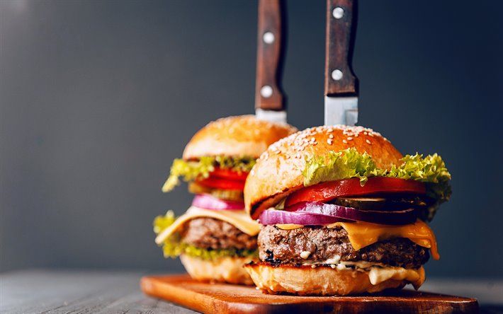 Download wallpaper burgers, fast food, delicious food, sandwiches, harmful food for desktop free. Picture for desktop free