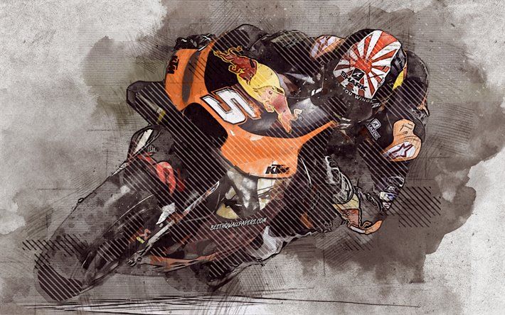 Download wallpaper Johann Zarco, French motorcycle racer, MotoGP, Red Bull KTM Factory Racing, KTM RC grunge art, creative art, KTM, racing for desktop free. Picture for desktop free
