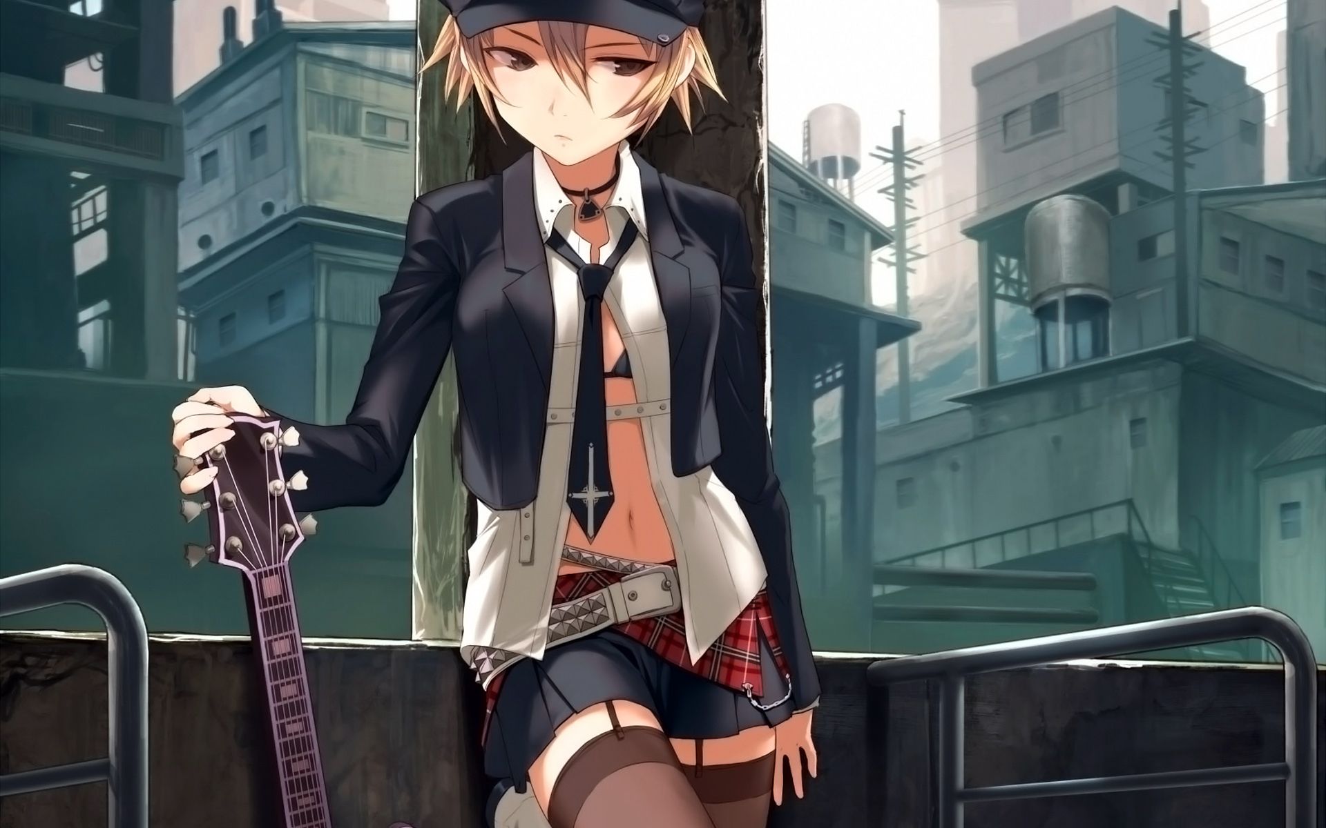 Download wallpaper guitar, anime, girl, guitar, Punk, rocker, section other in resolution 1920x1200