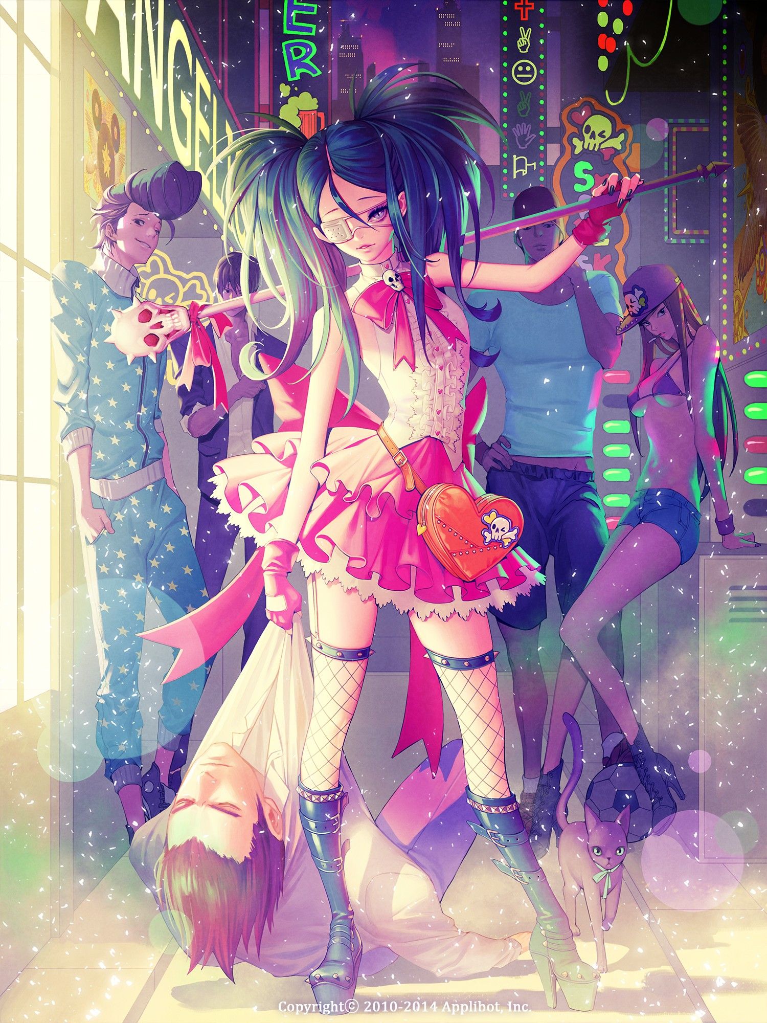 Wallpaper, illustration, long hair, anime girls, legs, weapon, punk, eye patch, screenshot 1500x2000