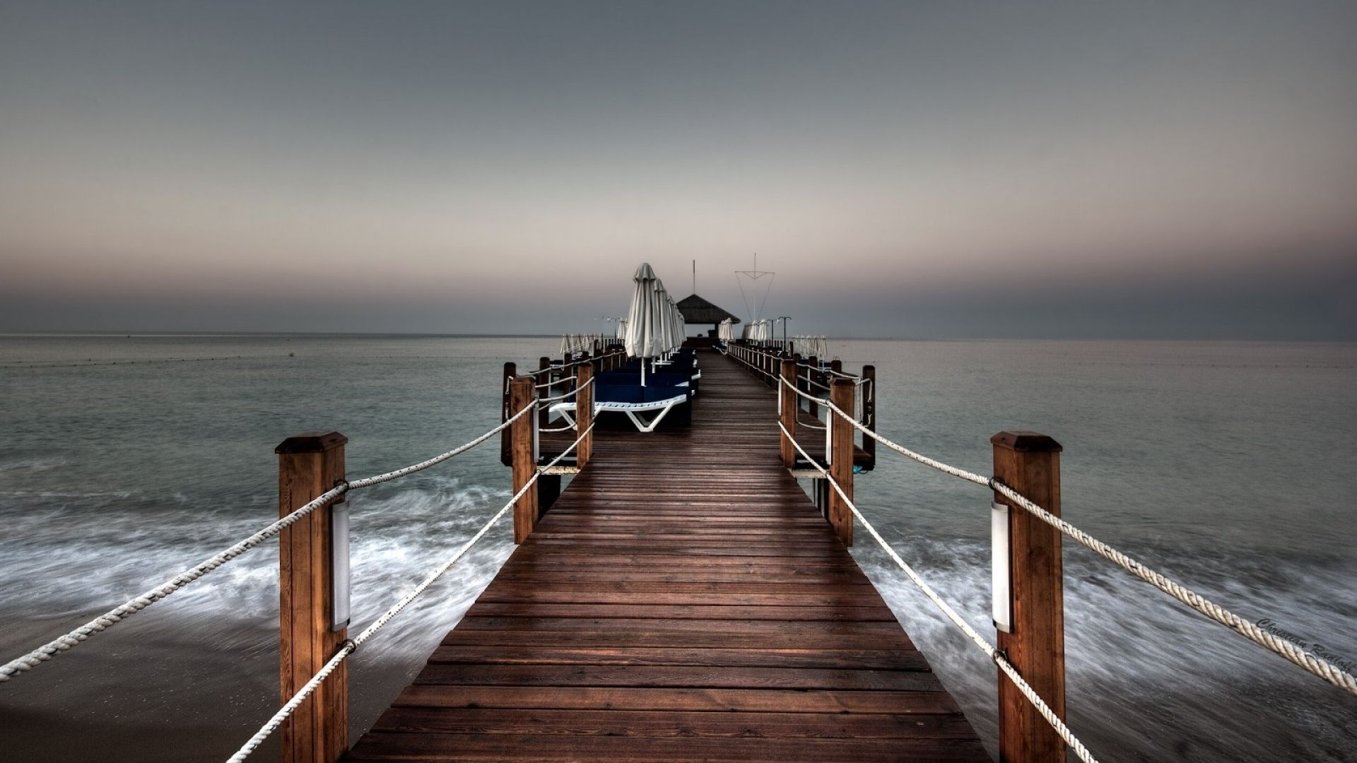 Grey Ocean Calm Jetty Cot desktop PC and Mac wallpaper