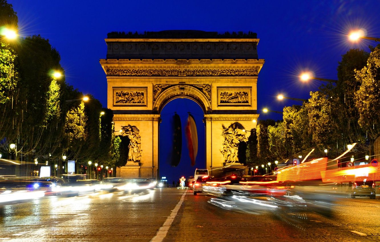 Wallpaper night, lights, Paris, Champs Elysees image for desktop, section город