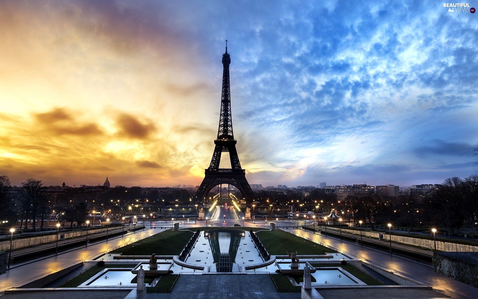 Great Sunsets, France, Eiffla Tower, Champs Elysees, Paris views wallpaper: 1920x1200