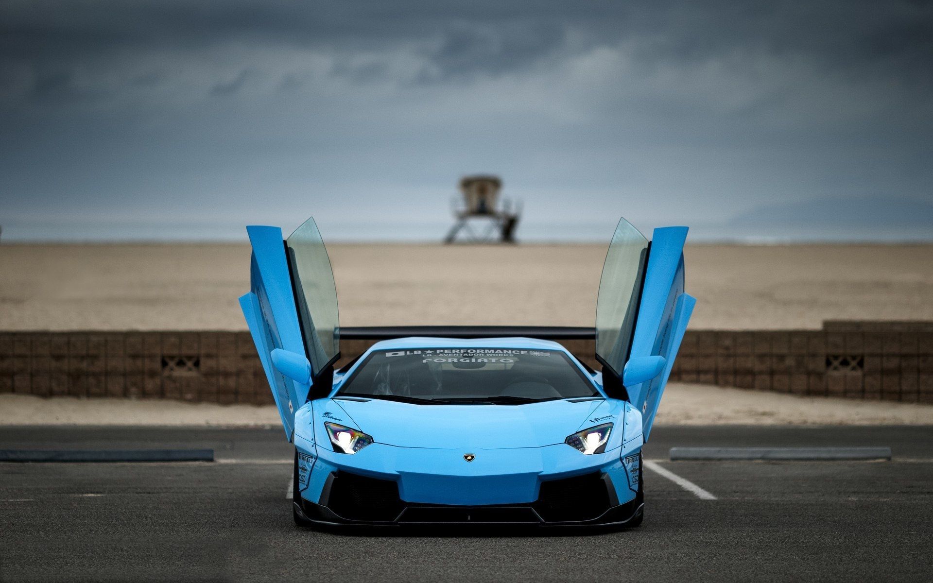 Wallpaper Blue Lamborghini Aventador supercar, doors opened 1920x1200 HD Picture, Image