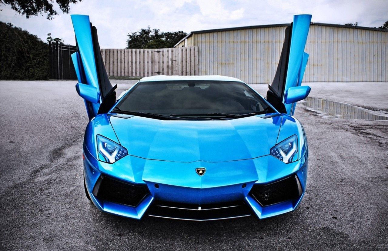 Blue Lamborghini Aventador With Door Opened 3D Models. Free