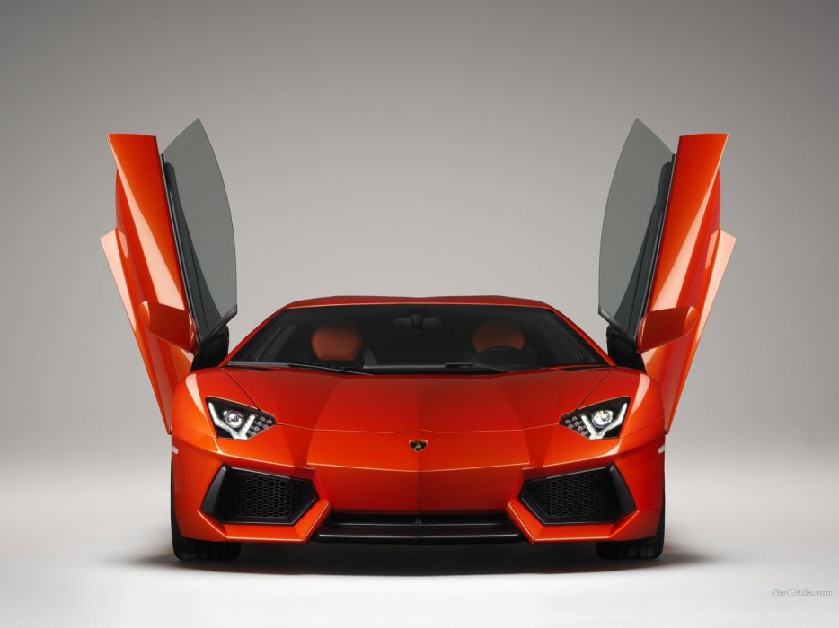 Red Lamborghini Aventador front view open doors wallpaperx1536