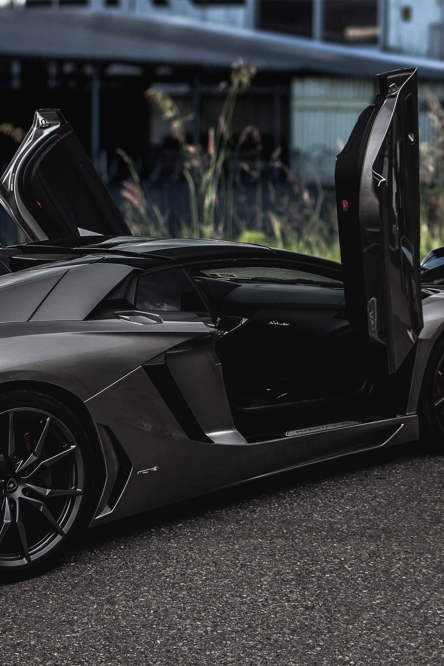 Lamborghini Grey Aventador Open Doors Open Car Background