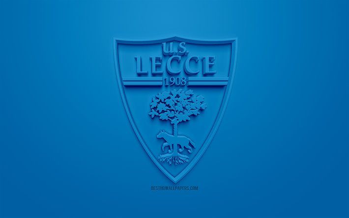 Download wallpaper US Lecce, creative 3D logo, blue background, 3D emblem, Italian football club, Serie B, Lecce, Italy, 3D art, football, stylish 3D logo for desktop free. Picture for desktop free