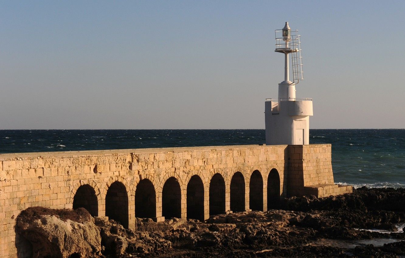 Wallpaper sea, coast, lighthouse, Italy, Puglia, Otranto, The province of Lecce image for desktop, section пейзажи
