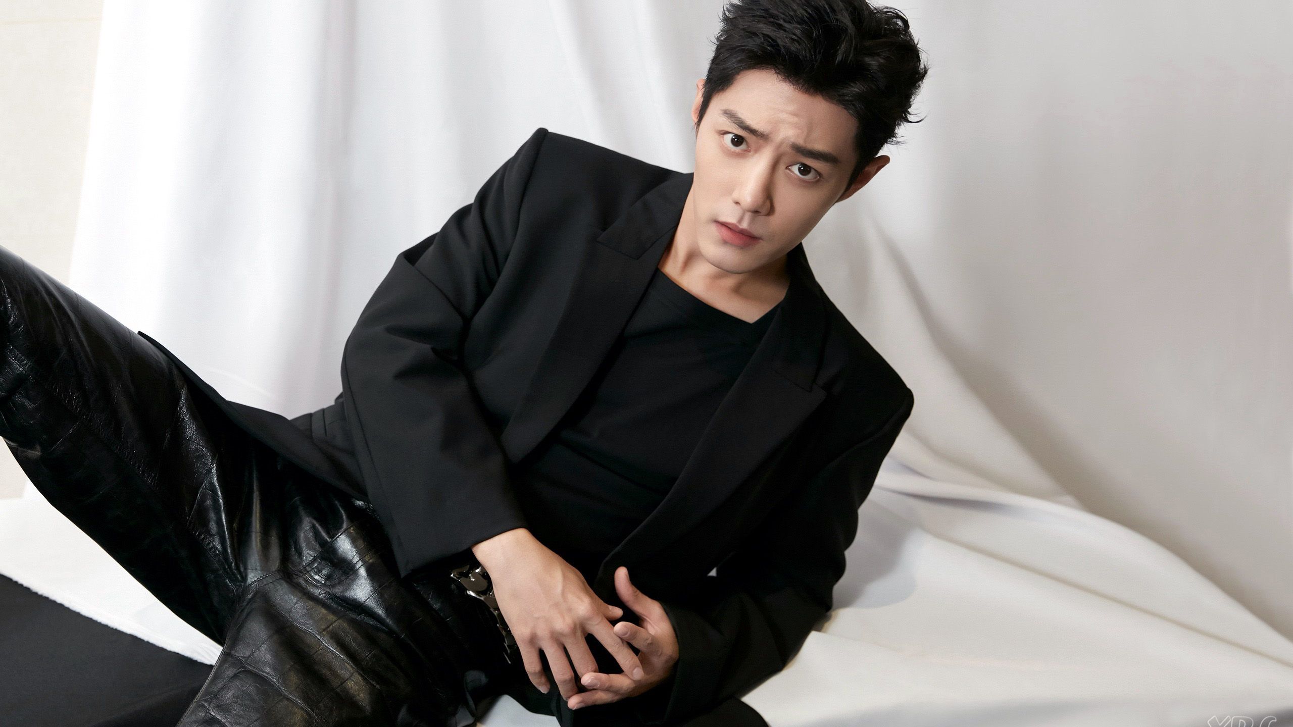 Handsome Xiao Zhan Is Wearing Black Coat Suit In White Background HD Boys Wallpaper