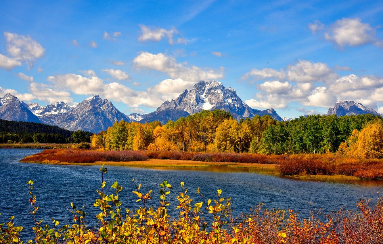 Wallpaper autumn, mountains, river, Wyoming, USA, National Park Grand Teton image for desktop, section пейзажи