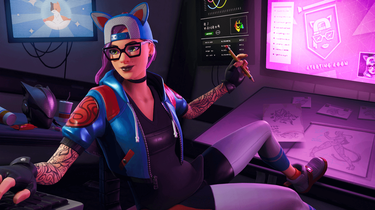 Zoey Fortnite with Scar Desktop Wallpaper