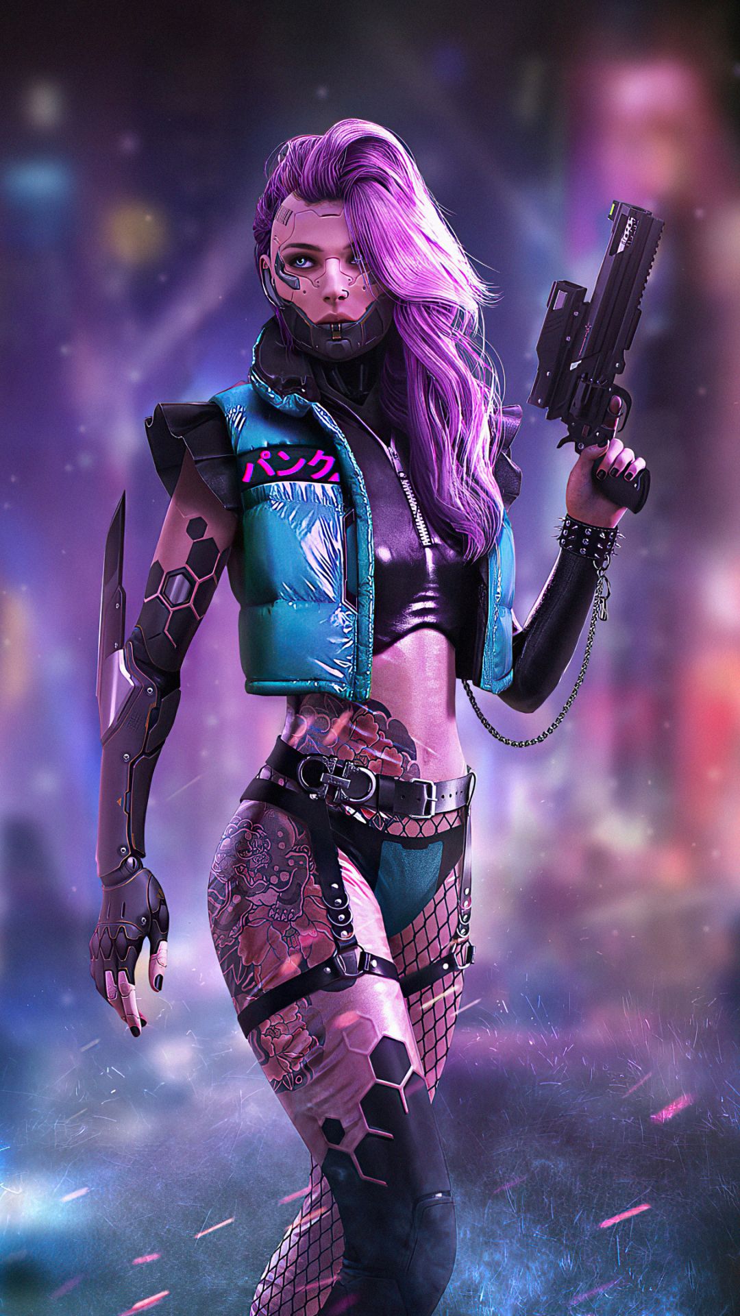 wallpaper 1080x1920 cyberpunk, tattoo