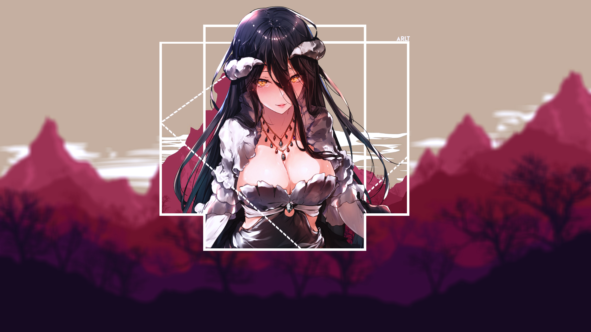 Wallpaper, Overlord anime, Albedo OverLord, anime girls, picture in picture 1920x1080