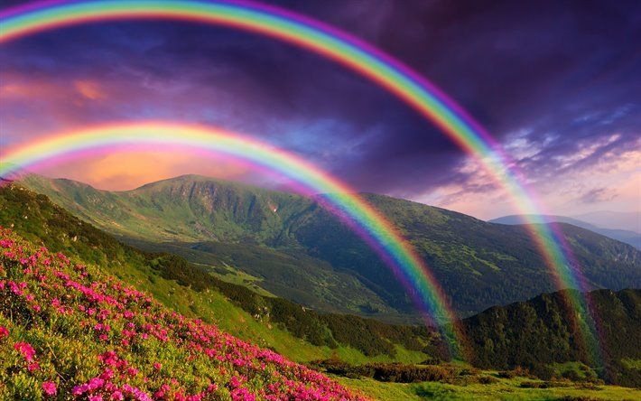 Download wallpaper rainbow, mountains, summer, beautiful landscapes for desktop free. Picture for desktop free
