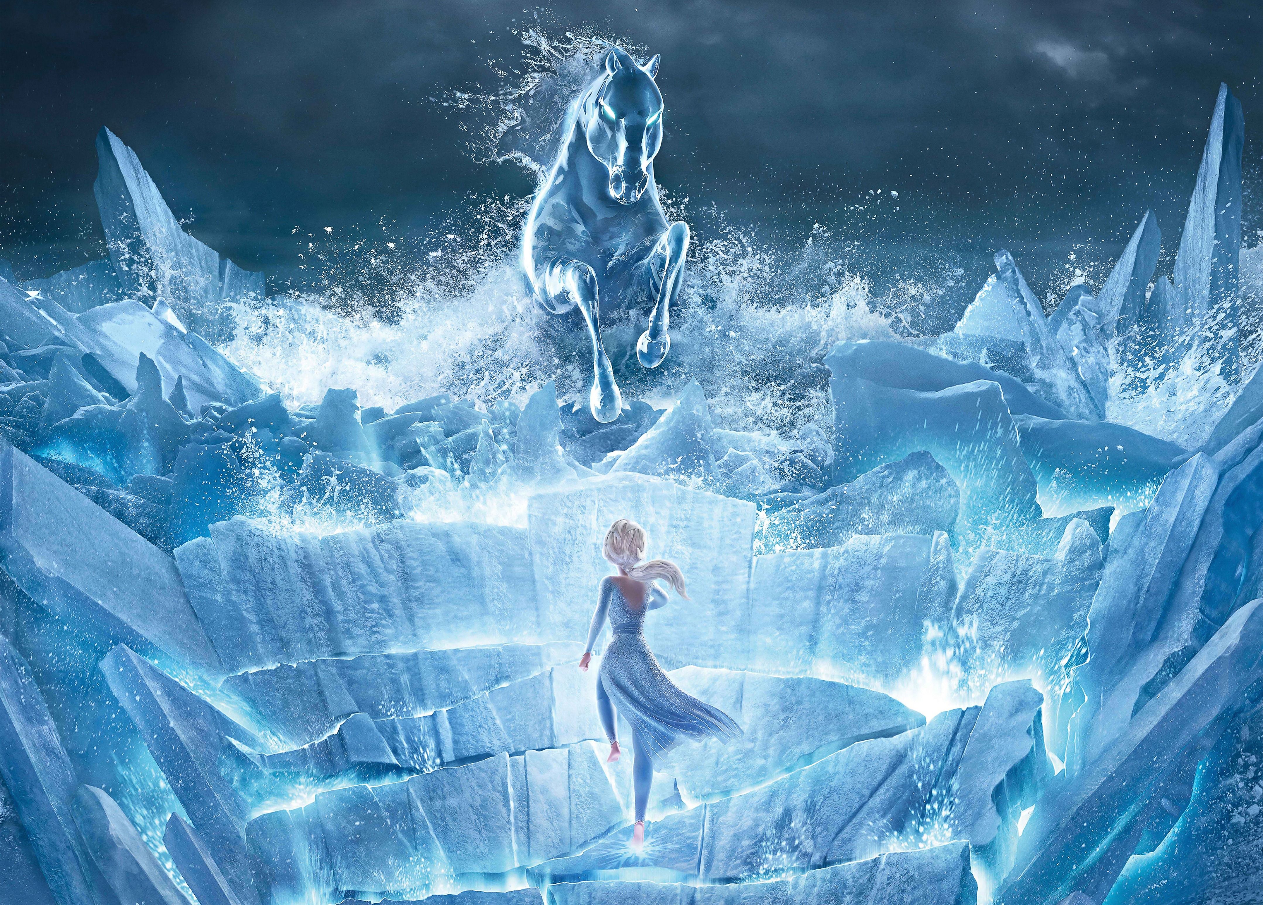 Elsa on an ice cliff with a horse wallpaper and image, picture, photo