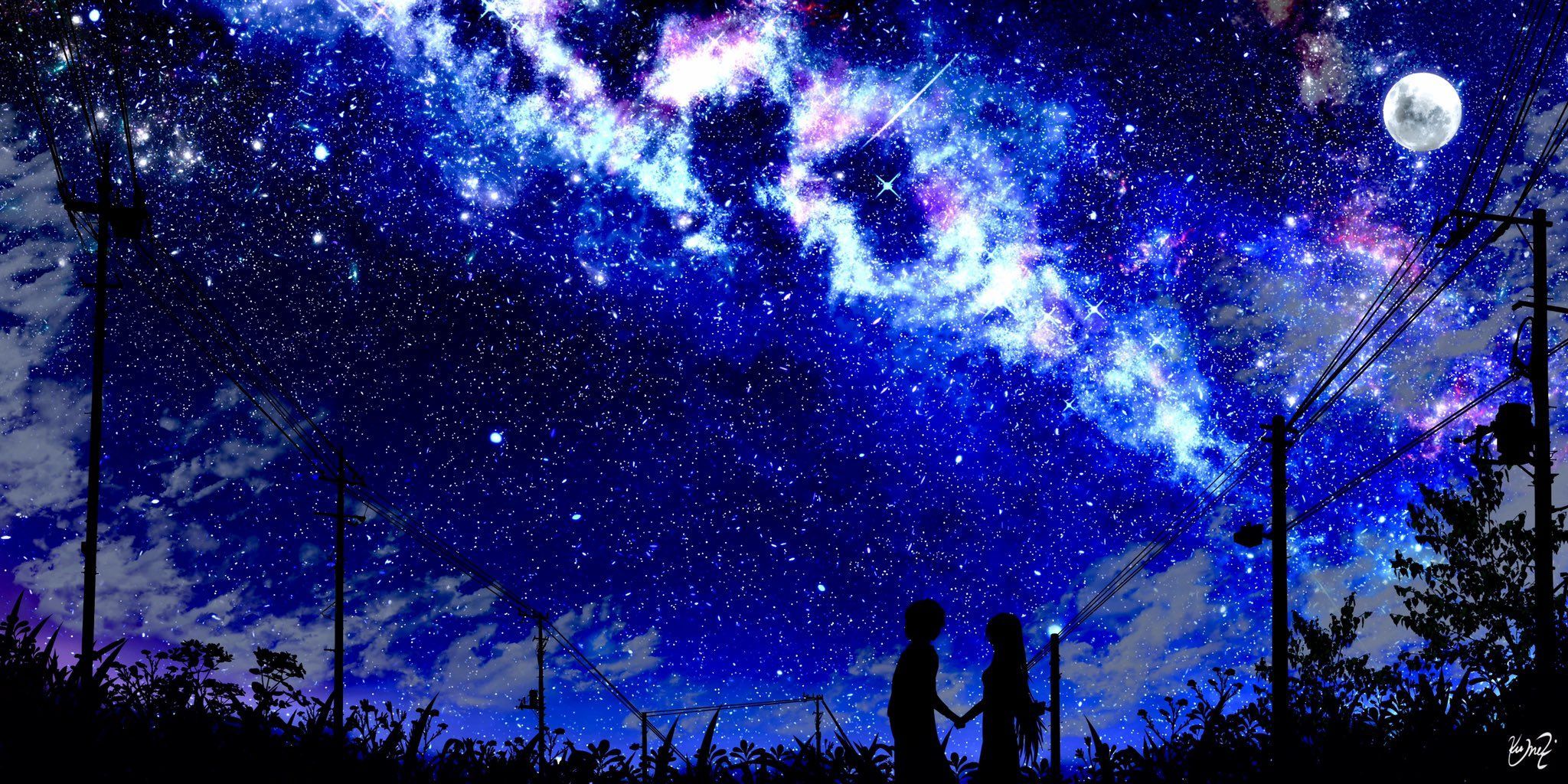 クメキ on Twitter. Sky anime, Night sky wallpaper, Anime scenery wallpaper