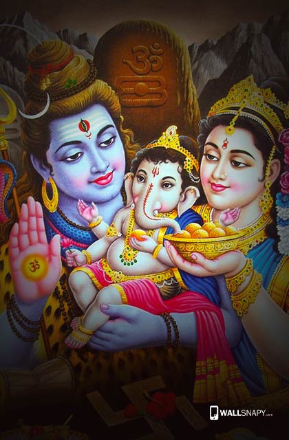 Baby ganesha with shiva parwathi HD image