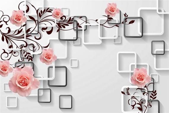 3D Flowers Abstraction Pink Rose Floral Wallpaper