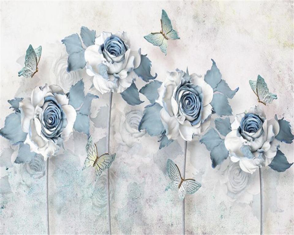 Avikalp Exclusive AWZ0160 3D Wallpaper Light Blue Elegant 3D Flower Bu