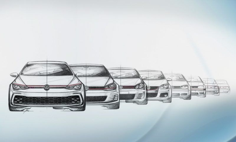Volkswagen Golf GTI evolution detailed by series of sketches