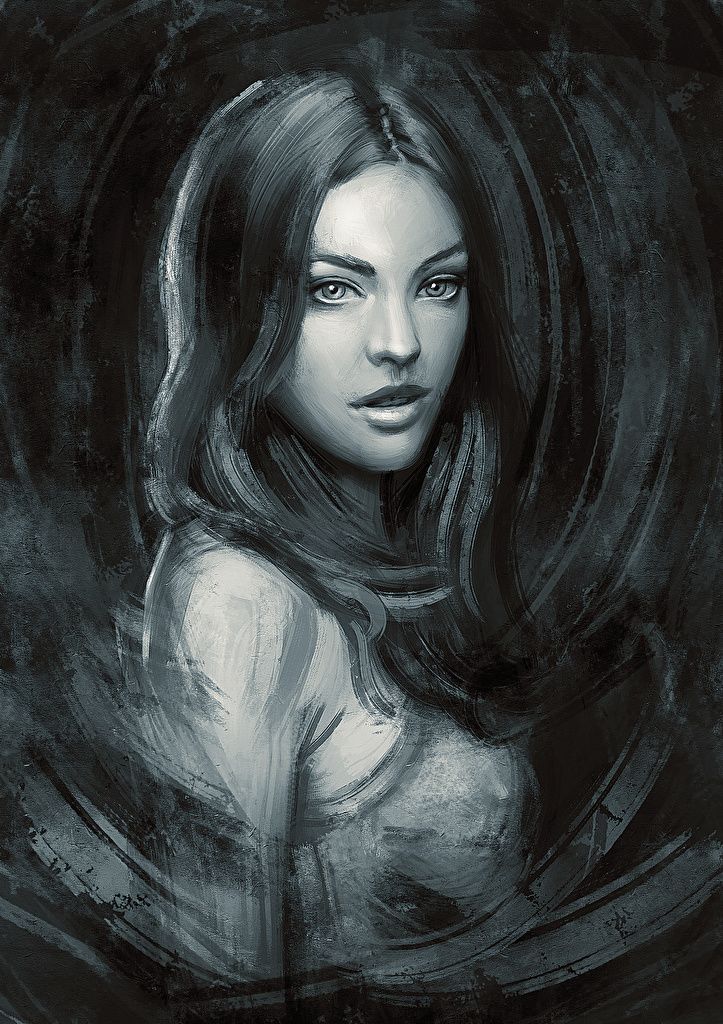 Wallpaper Girls Black and white Staring Painting Art