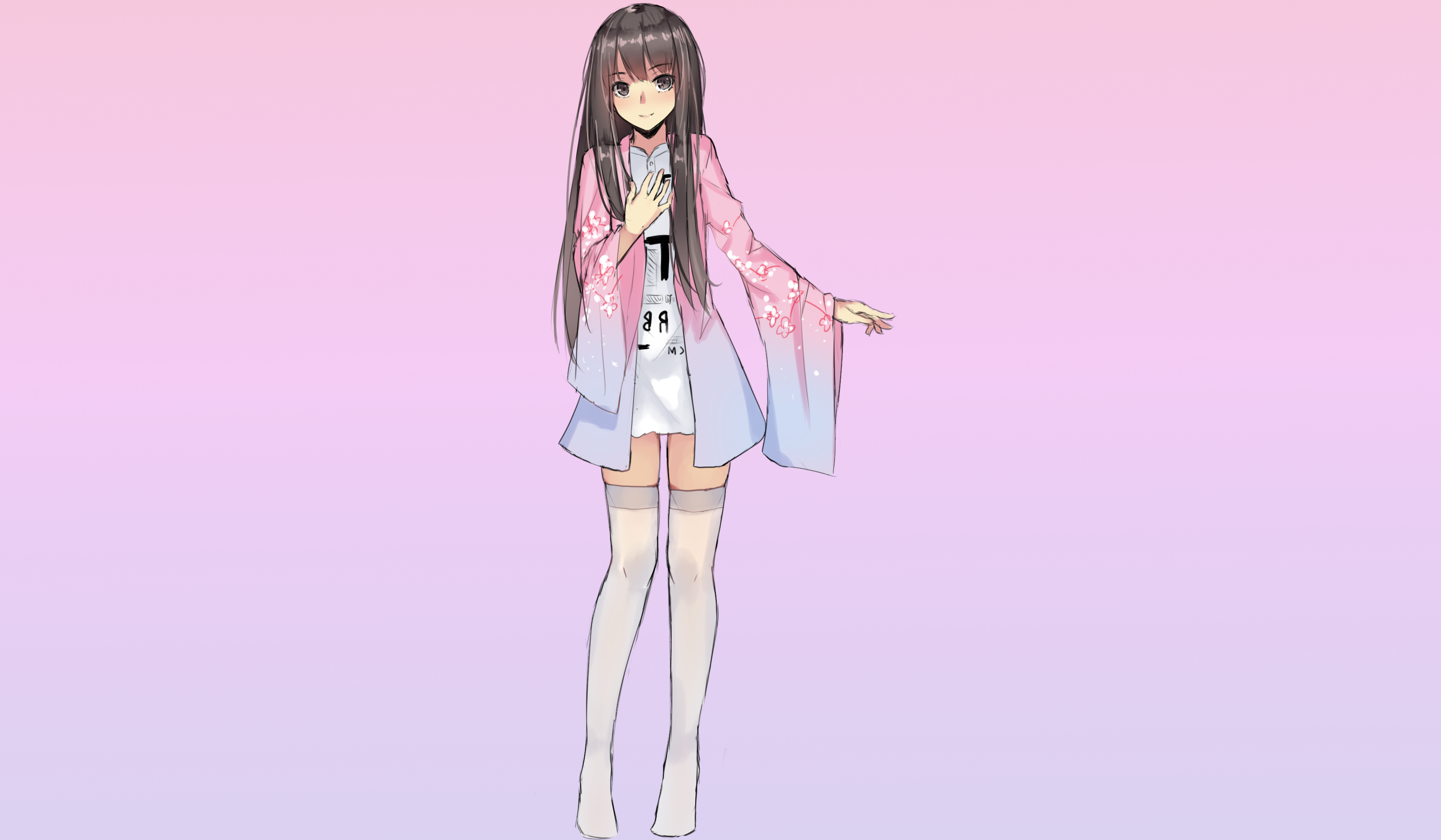 pink anime girl with black hair and eyes